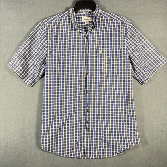 Carhartt Other - Carhartt Button Down Men M Blue Plaid Relaxed Fit Short Sleeve Cotton Work Shirt